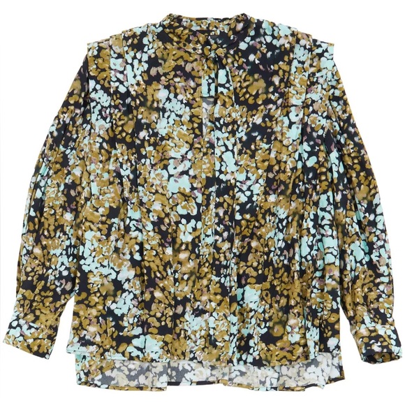 Bimba y Lola Leomimosa-Print Pleated Blouse Long Sleeve V neck size M - Picture 2 of 5